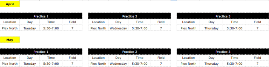 Practice Schedule